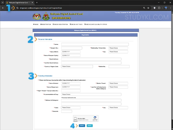 مراحل تکمیل فرم ورود به مالزی